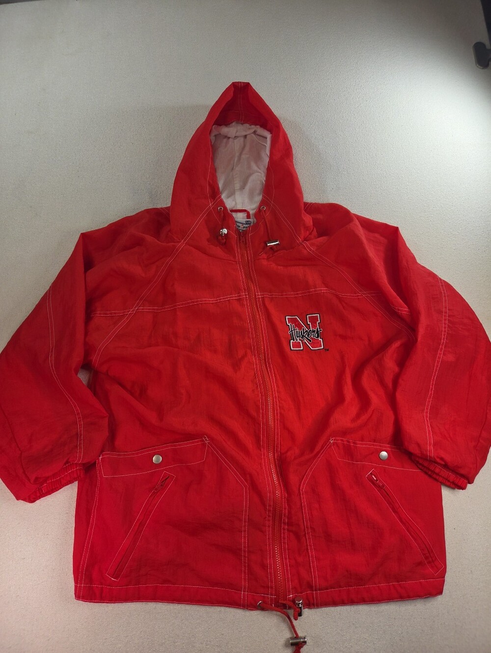 Vintage Nebraska Huskers Windbreaker Mens L Red N Huskers 90s College Spirit